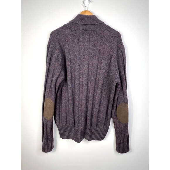 Jos A Bank Sweater Men's L Wool Blend Cardigan Ribbed Elbow Patch Shawl Collar - Picture 2 of 7